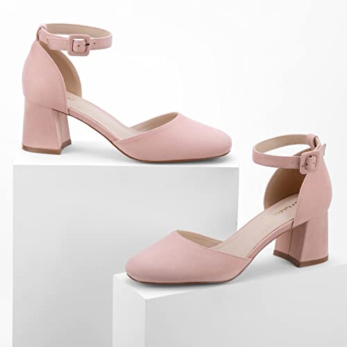 Greatonu Women's Closed Toe Ankle Strap 2.5 inch Low Block Heels Dress Wedding Party Pumps Shoes2