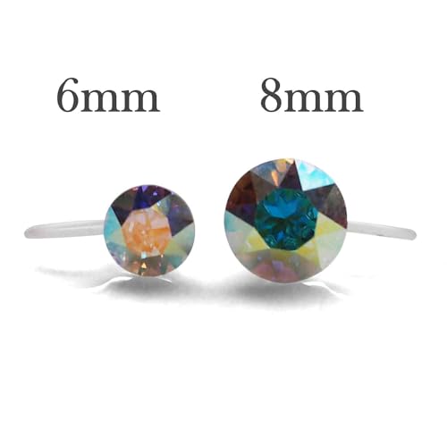 Austrian Crystal Invisible Clip On Stud Earrings 6mm Women Fashion 8mm Light Blue Pink Red Green Black AB Purple Freshwater Pearl4