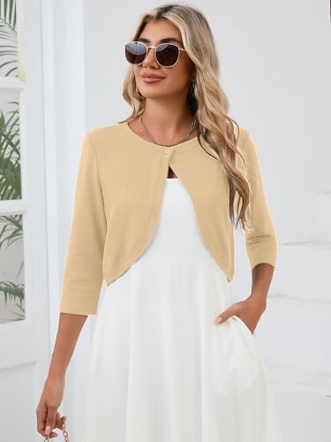 Image of Heymoments Women's 3 /4 Sleeve Casual Shrugs Lightweight Open Front Cropped Cardigan for Dresses