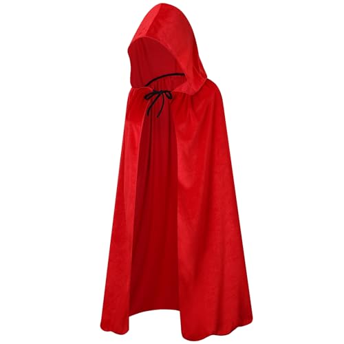 maxToonrain Velvet Hooded Cape for Kids Unisex Cloak with Hood for Halloween Christmas Boy&Girls Fancy Dress Costume (100cm, Red) - Image 2