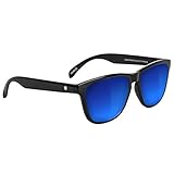 Sunhaters Men's Polarized Deric Rectangle Sunglasses 100% UV Protected Black Frame Blue Mirror