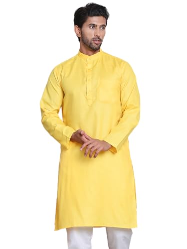 Image of Amazon Brand - Tavasya Men Casual Collared Festive Kurta | Cotton Blend | Solid | Knee Length | Regular Fit (Available in Plus+ Sizes)