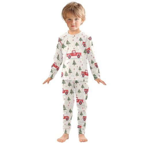 Fustylead Hand Draw Xmas Tree and Retro Red Truck Cotton Pajamas, Snug Fit Long Sleeve Soft Sleepwear Pjs3