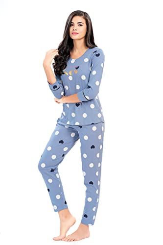 Image of LOTIK Women's Cotton Smile Printed Top & Payjama Full Sleeve Loungewear Night Suit Set
