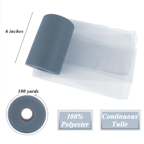 Image of Foggy Blue Tulle Fabric Roll 6 Inch x 100 Yards Tulle Ribbon