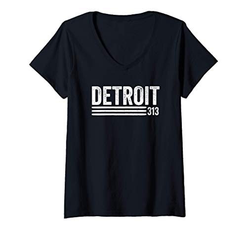 Donna Detroit Vintage Men's Detroit 313 Apparel Maglietta con Collo a V