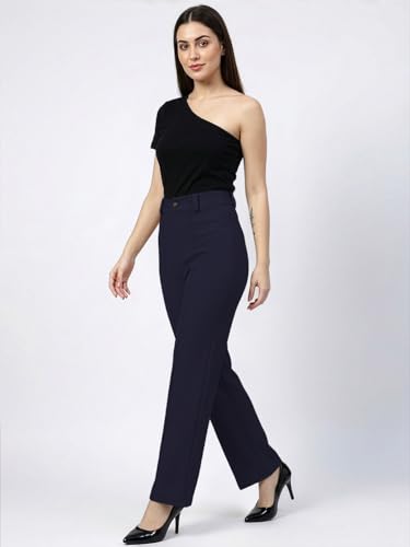 Image of Women's High Waist Formal Straight Fit Trousers Premium Stretch Office Pants Front Pleated Design Smart Workwear Bottom for Office, Casual & Business Wear