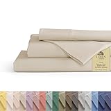 Linen Home 100% Cotton Percale Sheets Queen Size, Ivory, Deep Pocket, 4 Pieces Set - 1 Flat, 1 Deep Pocket Fitted Sheet and 2 Pillowcases, Crisp Cool and Strong Bed Linen