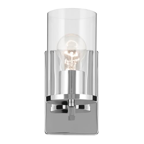 Image of Kichler Crosby 4.5 inch 1-Light Wall Sconce Bathroom Light Fixture with Clear Glass in Chrome for Bathroom, Powder Room, Hallway, Kitchen, Bedroom (4.5 inch x 9.25 inch), 45495CHCLR