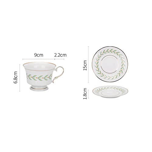 Porcelanowe filiżanki do kawy, filiżanki i filiżanki, 150 ml zestaw filiżanek do kawy, zestaw porcelanowych filiżanek do herbaty ze spodkiem, wzór liści, złota krawędź, ceramiczny kubek, elegancka