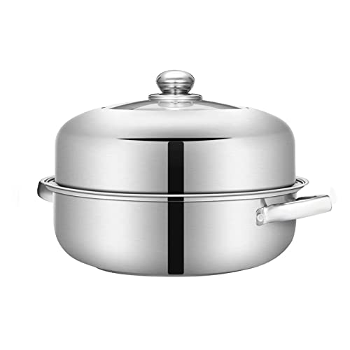 Sartén para Vapor, vaporera Gruesa, Olla de Vapor, Caldera, Utensilios de Cocina Multiusos, ollas para cocinar al Vapor(Plata 2 Niveles)