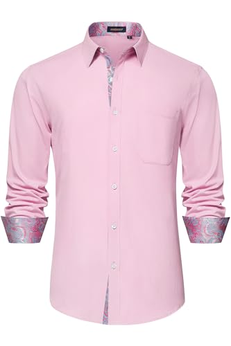 Image of HISDERN Mens Business Dress Shirts Long Sleeve Casual Button Down Shirt Formal Inner Collar Contrast Shirt for Men Wedding