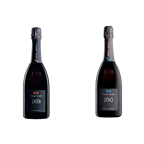 Satén DOCG - Bottiglia da 750 ml. Vino con 100% Chardonnay Ottimo per Aperitivo & Zero DOCG - da 750 ml. Vino con 50% 50% Pinot per Pesce nero