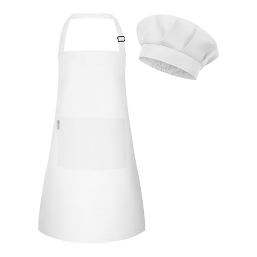 Image of uniformer Kids Apron with Chef Cap for Cooking, Baking, Painting Art & Crafts | Adjustable Child Apron with 2 Pockets | Great for Kitchen, School