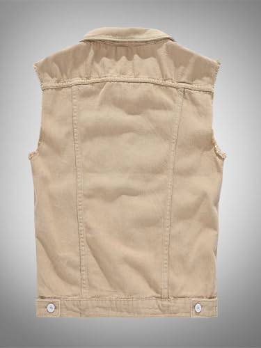 Image of Men's Sleeveless Ripped Denim Vest Casual Slim Fit Button Down Jeans Vests Jacket