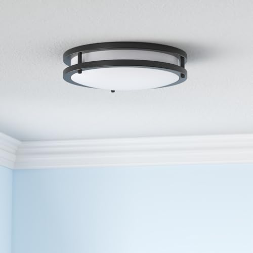 Image of 2-Pack 50W Dimmable Flush Mount Ceiling Lights, 16 Inch Black LED Ceiling Light with 5 Color Temperatures in One Selectable, 5400LM Modern Close to Ceiling Light Fixtures for Livingroom Dining Hallway