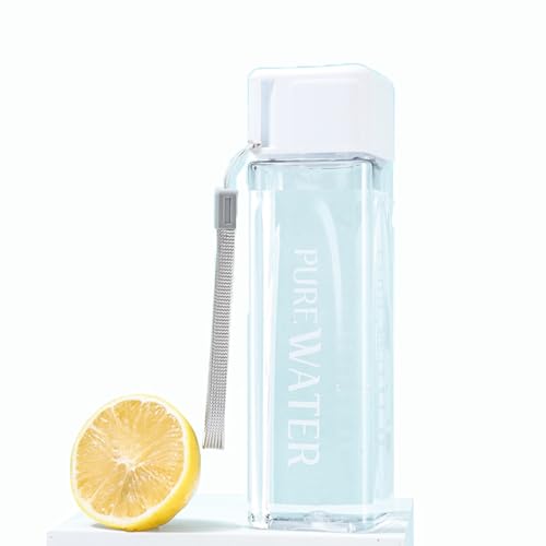 ANMEISH Sports Water Bottle 500ml, Personalised White Plastic Portable Square Water Bottle with Lid, Leak-Proof Reusable Drink Bottle for Sports,Hiking,Gym,Fitness,Outdoor,Cycling,Men & Women