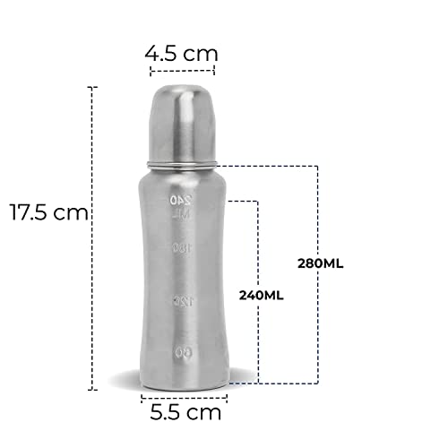 Image of Florite Baby 304 Stainless Steel Feeding Bottle with LSR Spout and ML Marking 240 ml