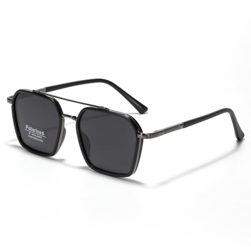 Image of Metal Square Frame Sunglasses Big Tr90 Double Bridge Polarized Sun Glasses TAC Lens Unisex Glasses