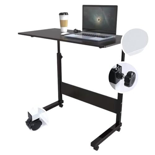 JANDTEK Mesa con Ruedas y Altura Regulable 60x40cm | Escritorio Portátil con Estantería – Ideal para Ordenador, Cama o Sofá (Negro Sencilla)
