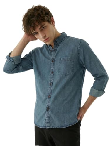 Image of Amazon Brand - INKAST Men Washed Cotton Twill Denim Casual Button Down Shirt | Full Sleeves | Regular Fit | Stylish Summer - Everyday Wear