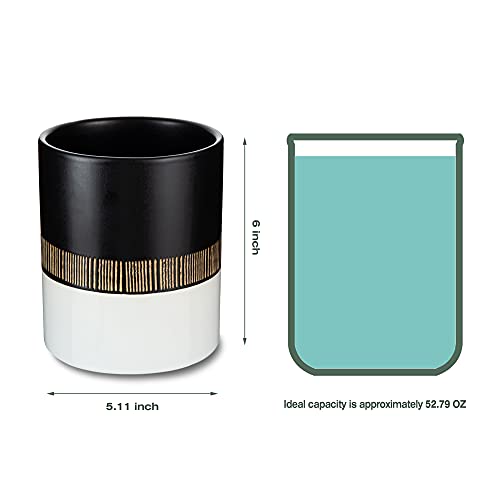 Moladri Kitchen Utensil Holder For Countertop,5" Ceramic Utensils Crock,Large Vintage Organizer For Storing Cooking,Heavy Spatula Holders,Farmhouse Tool Caddy, Home Counter Organizing Decor (Black) #TOP3