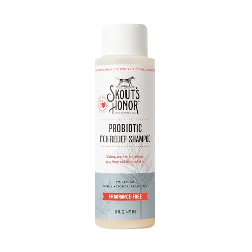 SKOUTS HONOR Probiotic Itch Relief Shampoo for Pets - Non-Medicated Fragrance-Free Paraben & Sulfate-Free with Avocado Oil & Omega 3s 16 Fl Oz