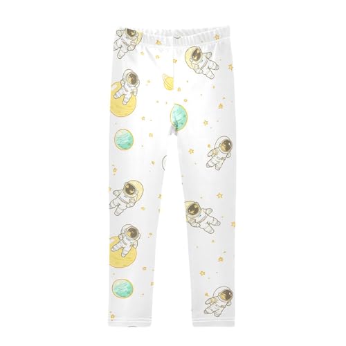 Cartoon Astronaut Planet Stars Girls Leggings Soft Stretch Workout Yoga Dance Pants for Kids Casual Tights