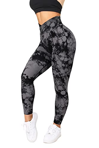 Rxrxcoco Women Seamless Crossover Leggings High Waisted Butt Lifting Workout Yoga Pants Small Tie Dye Black #TOP3