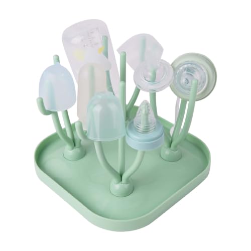 Vicloon Trockenständer für Babyflaschen mit Abtropfschale - BPA-freies Zubehör zum Trocknen von Babyflaschensaugern - Grün