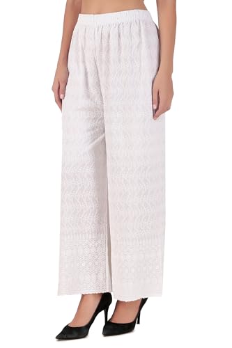 ladyline Women's Embroidered Hakoba Chikhan Palazzo Pant in Rayon with Elastic Closure3