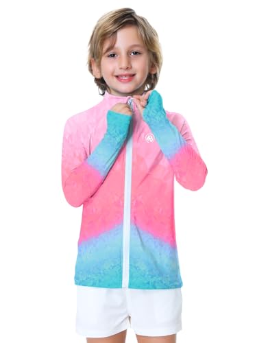 Image of AOBUTE Unisex Kids Zipper Rash Guard Boys UPF 50+ UV Protection Sun Shirt with Thumb Hole 3-12 Years