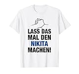 nikita canis t-shirt Dieses personalisierte Namensshirt für Jungen und Männer ist die perfekte Geschenkidee für Nikita. Ein ganz besonderes Geschenk zum Geburtstag oder Namenstag, individuell gestaltet mit blau schwarzem Spruch und einer Handschlag Illustration