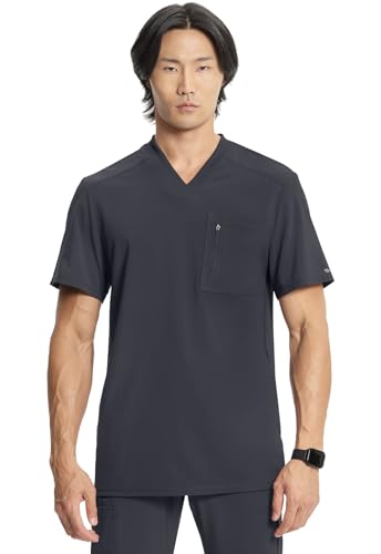 Image of Cherokee Infinity Mens Scrubs Top V-Neck Modern Fit 2 Pocket 360 Stretch