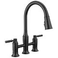 Delta Renaldi Matte Black Kitchen Faucet with Pull Down Sprayer, Bridge 3 Hole Modern Kitchen Sink Faucet, Two-Handle, Matte Black 2384L-BL-DST