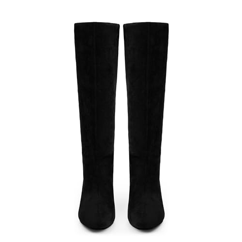 Image of Knee High Boots Women Square Toe Kitten Heel Tall Boots | Womens Low Heel Fashion Heeled Fall Boots, Dressy Tall Long Boots For Women