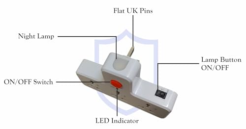 Image of 3-Way UK Multi Plug Travel Adapter with LED Night Lamp, Universal Sockets, White