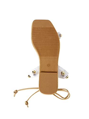 GORGLITTER Women's Metallic Lace Up Flat Sandals Dressy Clear Strappy Square Open Toe Summer Sandals2