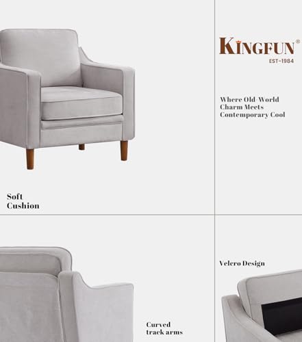 Image of Kingfun Accent Chair, Living Room Chairs, Mid Century Reading Armchair, Chenille with Solid Wood Foot, Upholstered Modern Decor for Bedroom, Apartment