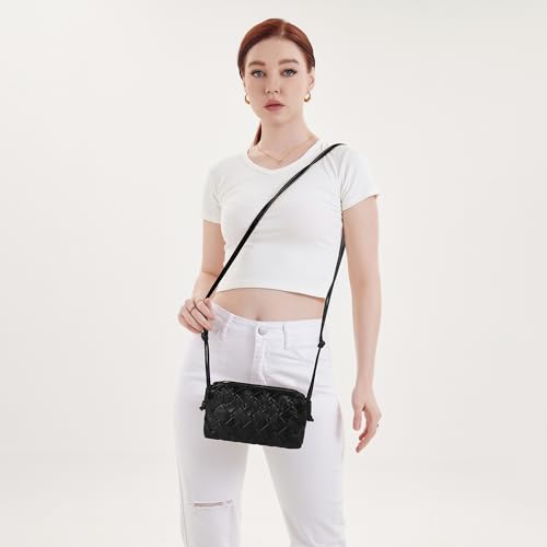 Image of Woven Crossbody bags for women Vegan Leather Handbags Female Satchel Messenger Bag Fashion Shoulder Small Bag Casual Hobo (BLACK)