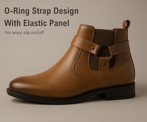 Image of Kraasa The Harness - Men's Stylish Vegan Leather Chelsea Boots with Side Zipper & O-Ring Strap Elastic Panel Ankle Boot (Tan /Black /Brown)
