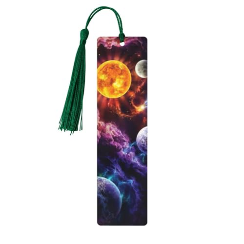 プラネットプリント タッセル付き木製しおり 読書ページマーカー ブックマーク 男性女性へのギフト5個