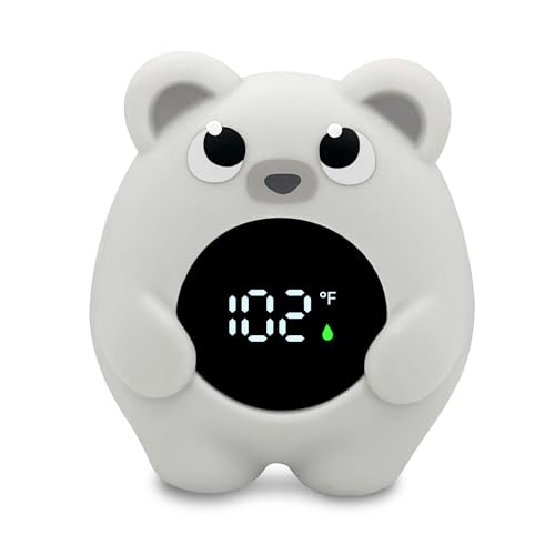 Image of Chamiuu Baby Bath Thermometer - Safety Bathtub Thermometer & Room Thermometer with Water Temperature Warning - Floating Bear Baby Bath Tub Toy for Toddlers Girls Boys Newborn Kids, Grey