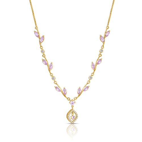 Image of ZAVYA 925 Sterling Silver Leaf Gold Plated Necklace | Gifts For Women And Girls | With Certificate of Authenticity and 925 Hallmark