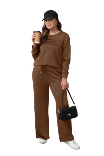 Image of WIHOLL Women's 2 Piece Sets Sweatshirt Casual Travel Outfits Lounge Wide Leg Tracksuit Cozy Sweatsuits Fashion 2026