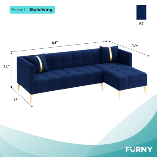 Image of Furny Styling 4 Seater Fabric RHS L Shape Sofa Set (Blue) | Soft Velvet Fabric | Modern Design | Comfortable Seating | Living Room Furniture