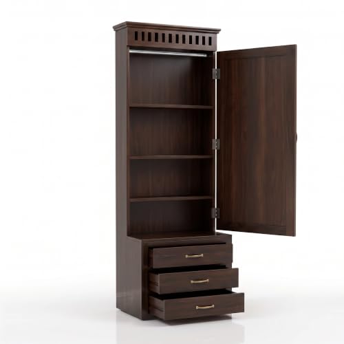 Image of SONA ART & CRAFTS Solid Sheesham Wood Dressing Table with Storage Mirror & 3 Drawers, & 1 Door Storage for Living Room Bedroom Wooden Make Up Vanities Dresser for Bedroom Home (Walnut Finish)