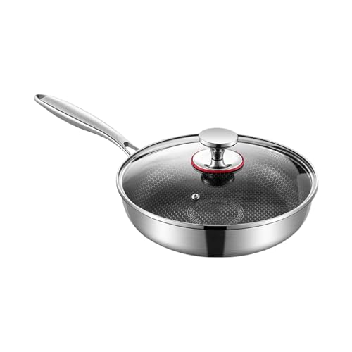 Genérico Sartenes Antiadherentes - Sartén De Acero Inoxidable Portátil,Ligera Con Tapa Y Antirayaduras Para Saltear Preparar Comidas Hornear Cocina Apartamento Hogar