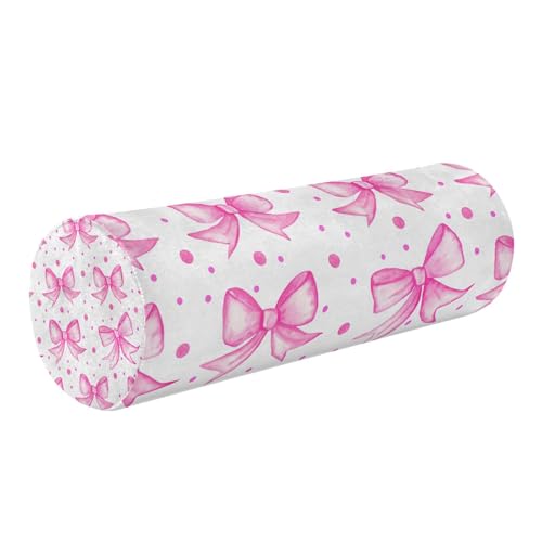 Kigai Pink Bows Cervical Pillow for Neck Pain Relief Neck Roll Memory Foam Bolster Pillow for Legs Bed Head Back Sleeping Support