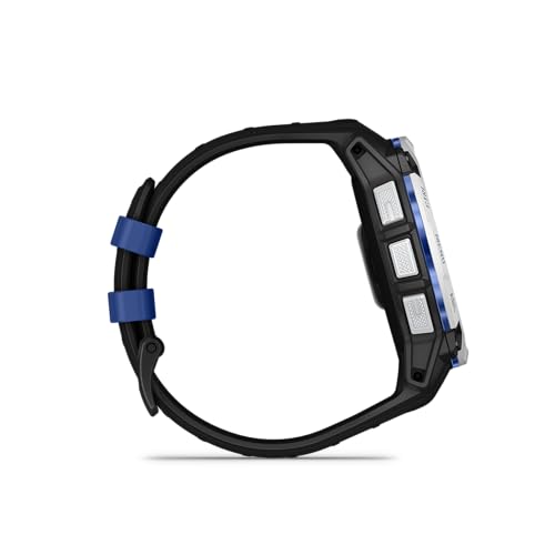 Image of Garmin Instinct 3 - 50 mm, Solar, Rugged Outdoor GPS Smartwatch, Built-in Flashlight, Supernova Collection Limited Edition Color, Whitestone with Black /Bolt Blue Silicone Band